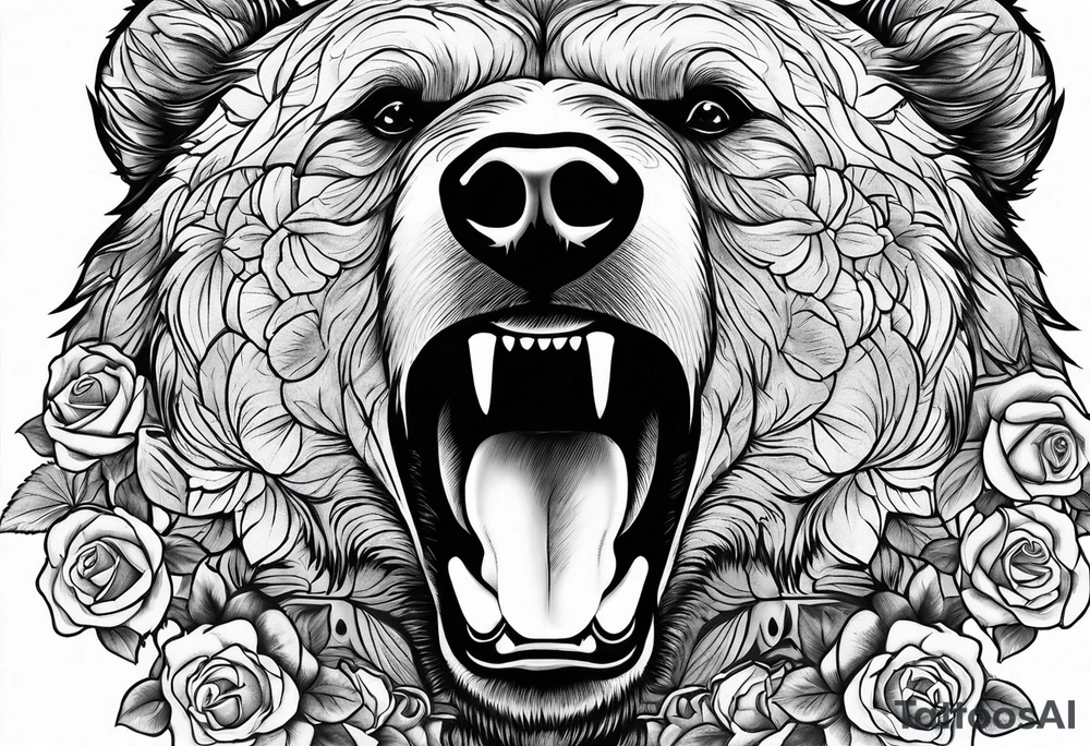 Bondage rose mouth bear tattoo idea