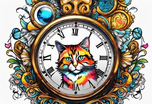 Semicolon chester cat on Alice in wonderland broke clock hour glass tattoo idea