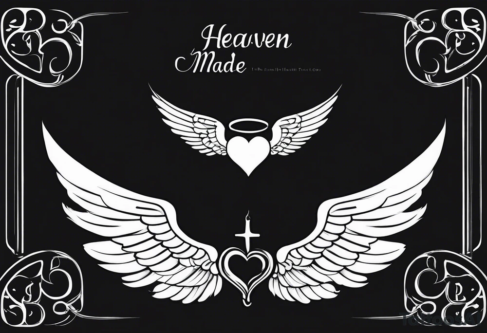 the words "Heaven Made" with angel wings on the side of the phrase tattoo idea