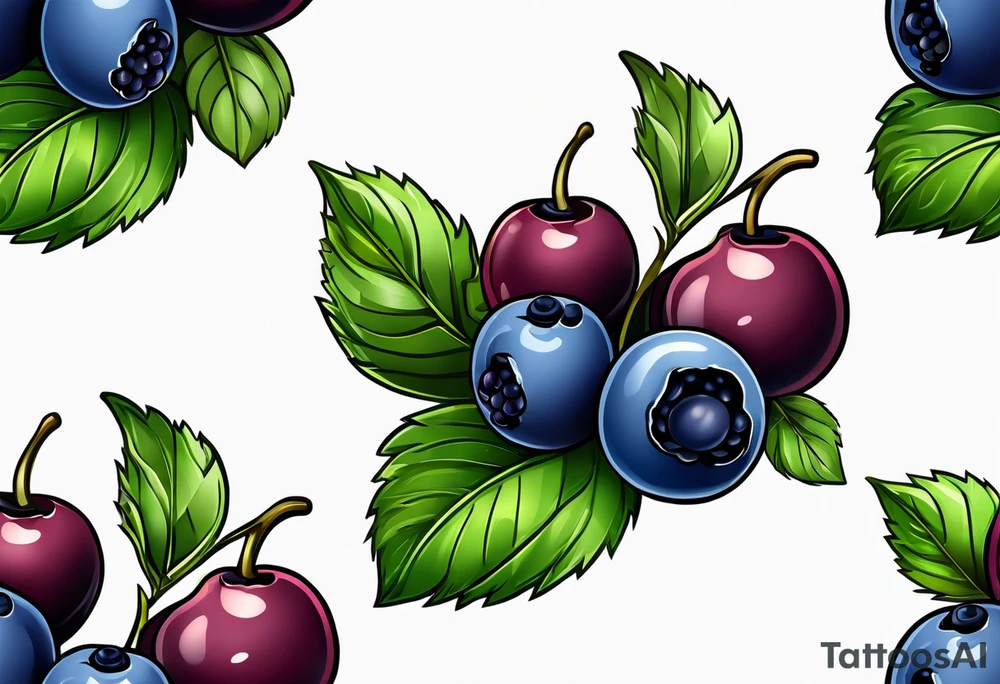 3 blueberries with a leaf tattoo idea