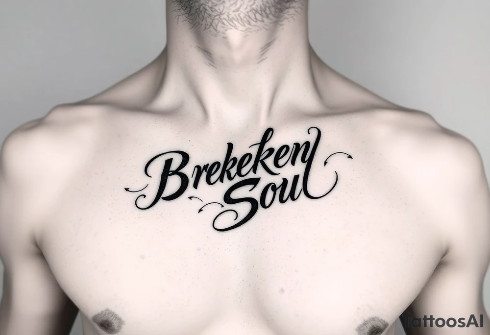 Broken Soul in calligraphy writing for a female on the side of breast tattoo idea