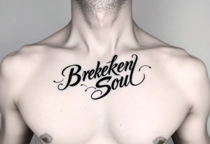 Broken Soul in calligraphy writing for a female on the side of breast tattoo idea