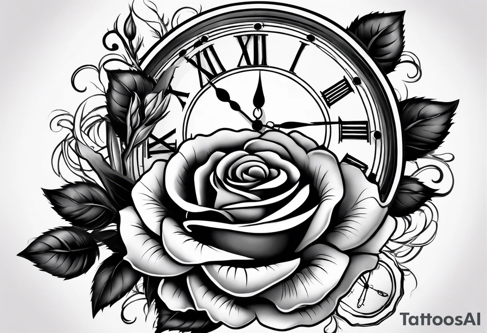 Roses and clock tattoo idea