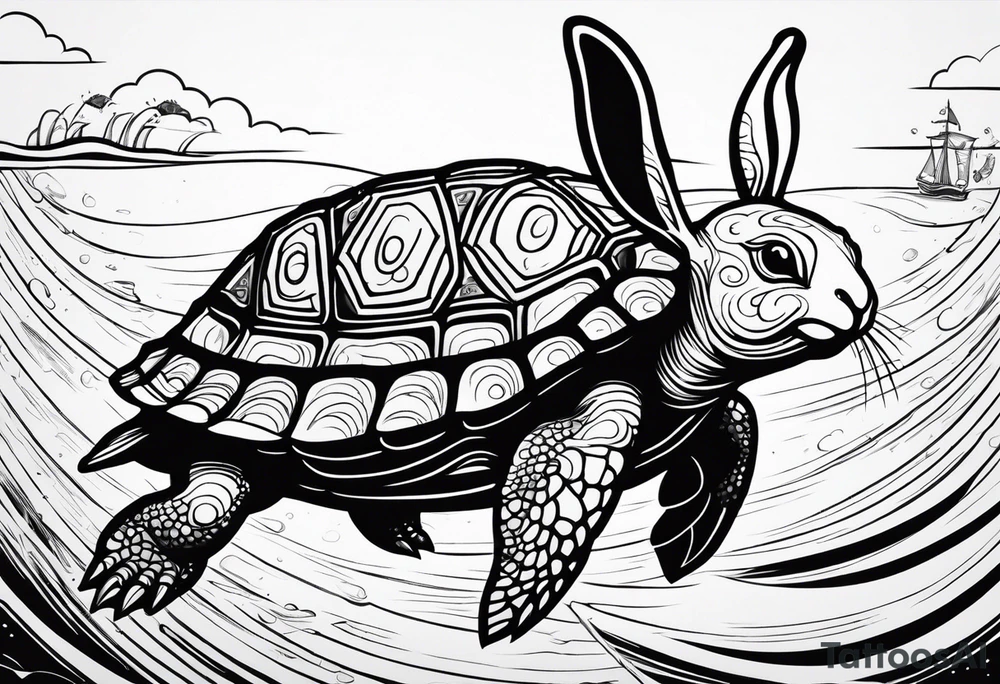Bunny riding on a sea turtle tattoo idea