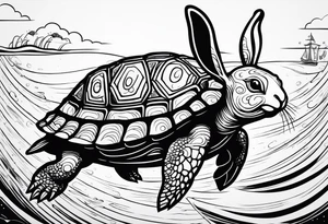 Bunny riding on a sea turtle tattoo idea