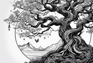 Yggdrasil with 9 realm illustrated tattoo idea
