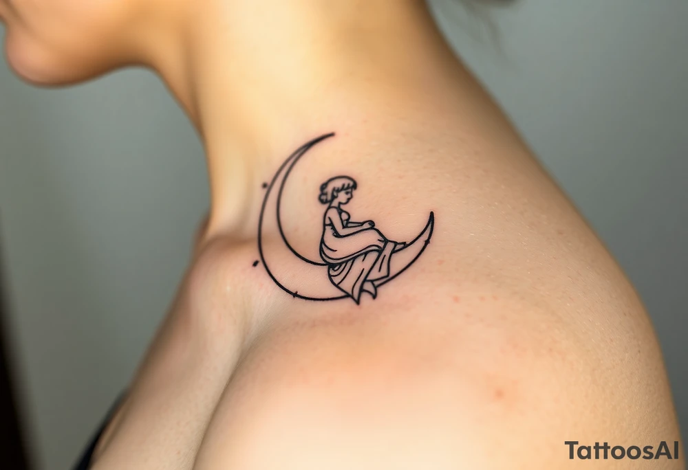 A mother and child sitting on a crescent moon tattoo idea