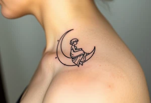 A mother and child sitting on a crescent moon tattoo idea