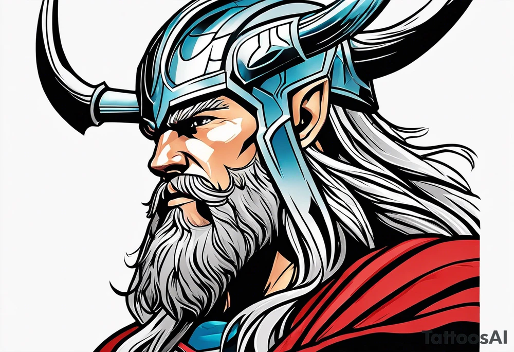 The Mighty Thor from MCU with a vignette in the background tattoo idea