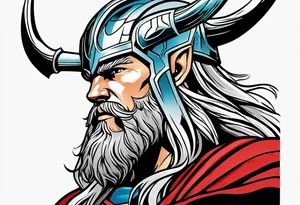 The Mighty Thor from MCU with a vignette in the background tattoo idea