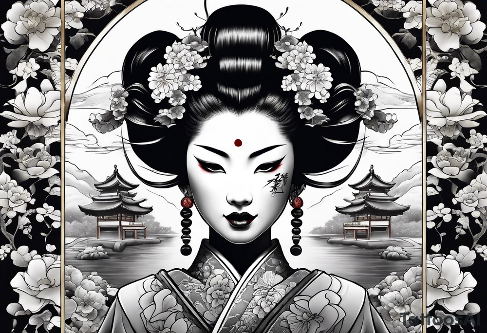 geisha pulling off hannya mask tattoo idea