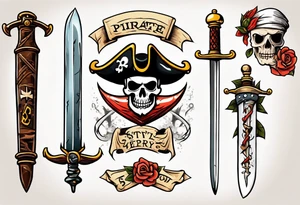 A pirate sword in American traditional style for a forearm tattoo idea