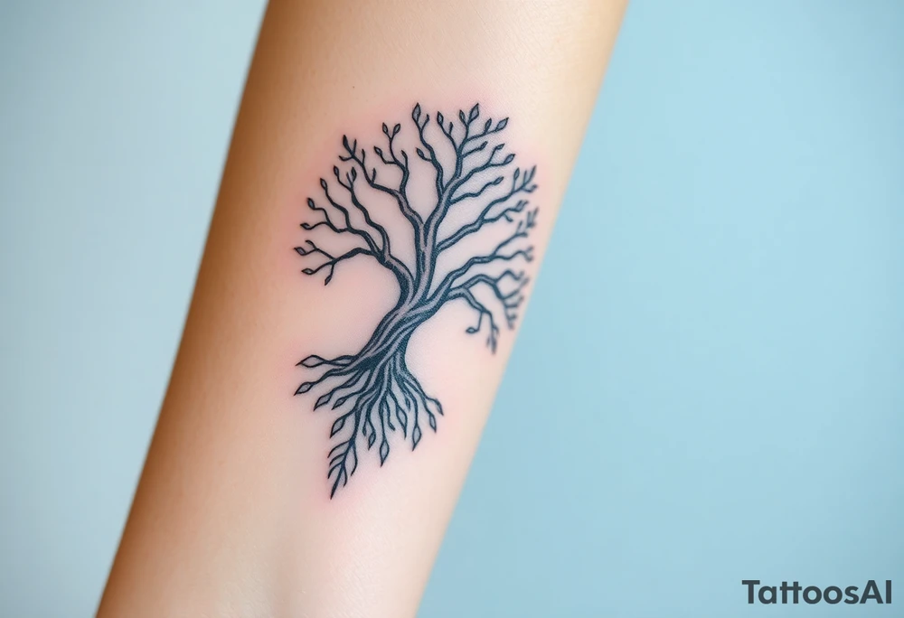 mystical tree of life with cosmic roots and celestial branches tattoo idea