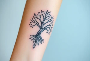 mystical tree of life with cosmic roots and celestial branches tattoo idea