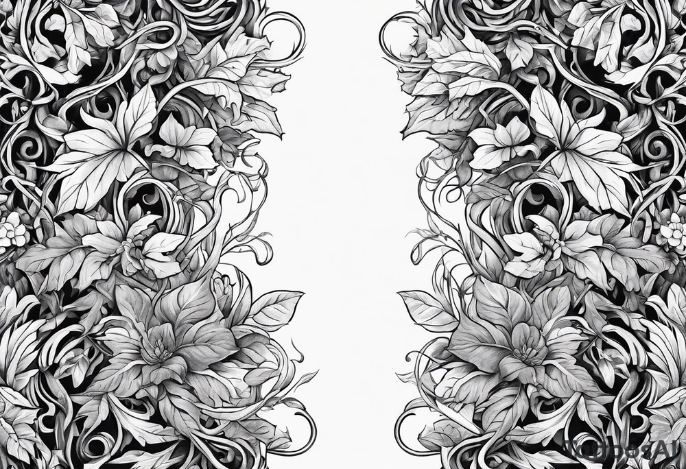 Leafy vines with sword tattoo idea
