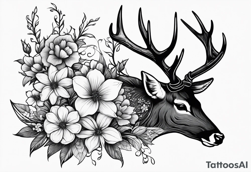 Deer antler, barbed wire, and flowers tattoo idea Deer antler, barbed wire, and flowers tattoo idea