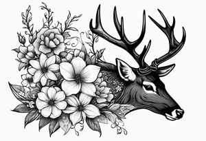 Deer antler, barbed wire, and flowers tattoo idea