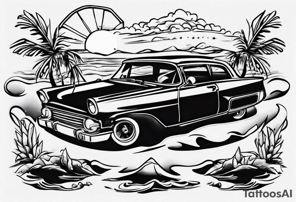 Car infront of sunset tattoo idea