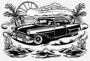 Car infront of sunset tattoo idea