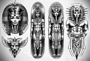 Egyptian gods theme full sleeve realistic tattoo idea