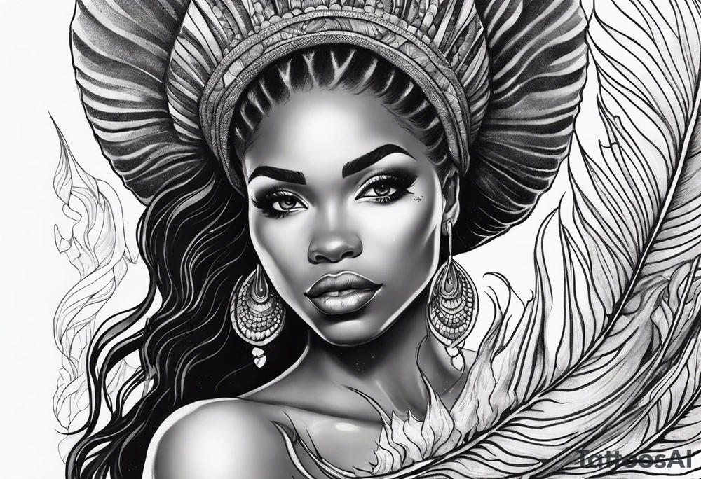 african mermaid in clam shell tattoo idea