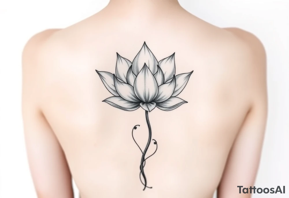 Lotus unalome with stems and leaves underboob tattoo idea