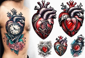 anatomical heart with clock in middle.
Clock hands on 8 and 5.
Never Say Never written on tattoo tattoo idea