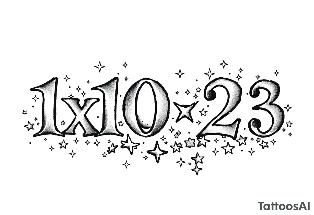 1x10^23 surrounded by cascade of stars and moon tattoo idea