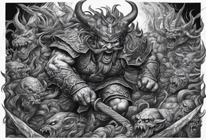 A soldier battling demons in hell tattoo idea