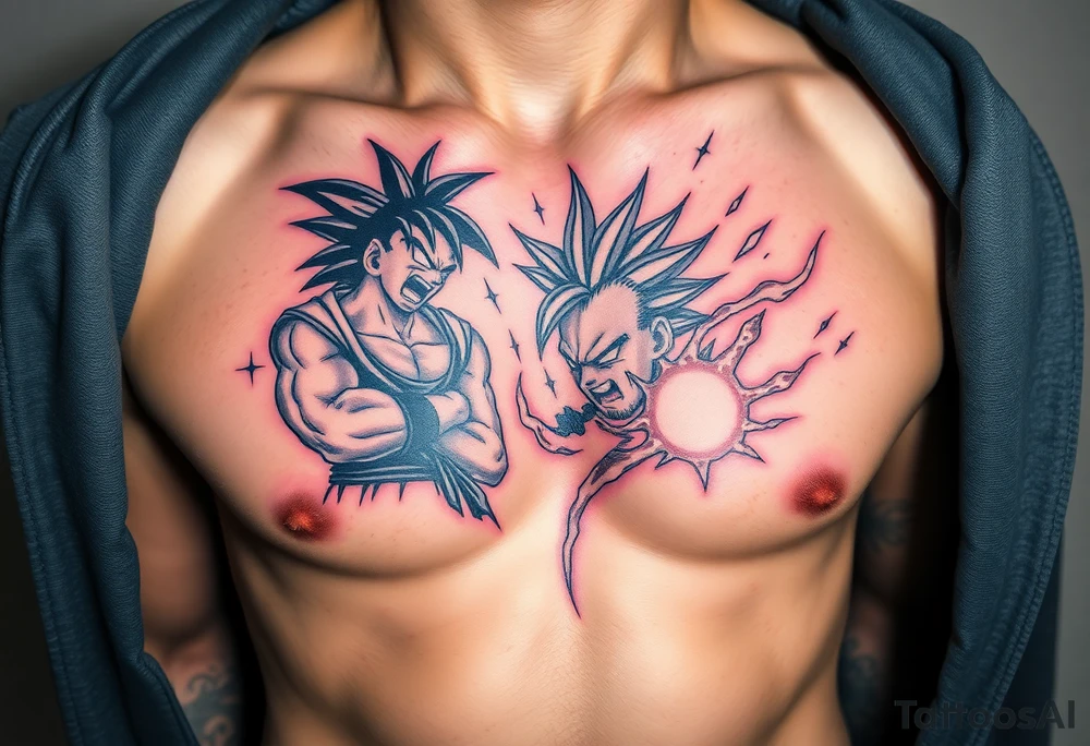 legendary dragonball z scene with energy aura and power effects tattoo idea