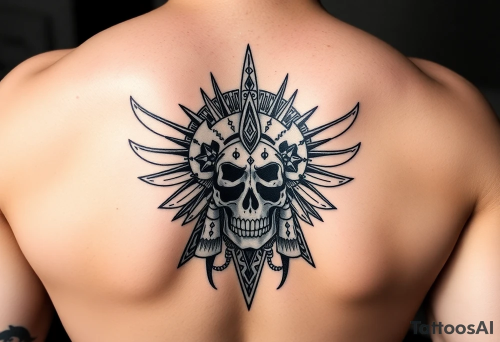 Create a mexican Aztec tattoo with life and death as the theme for the inner bicep tattoo idea