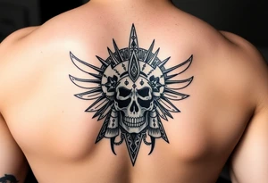 Create a mexican Aztec tattoo with life and death as the theme for the inner bicep tattoo idea