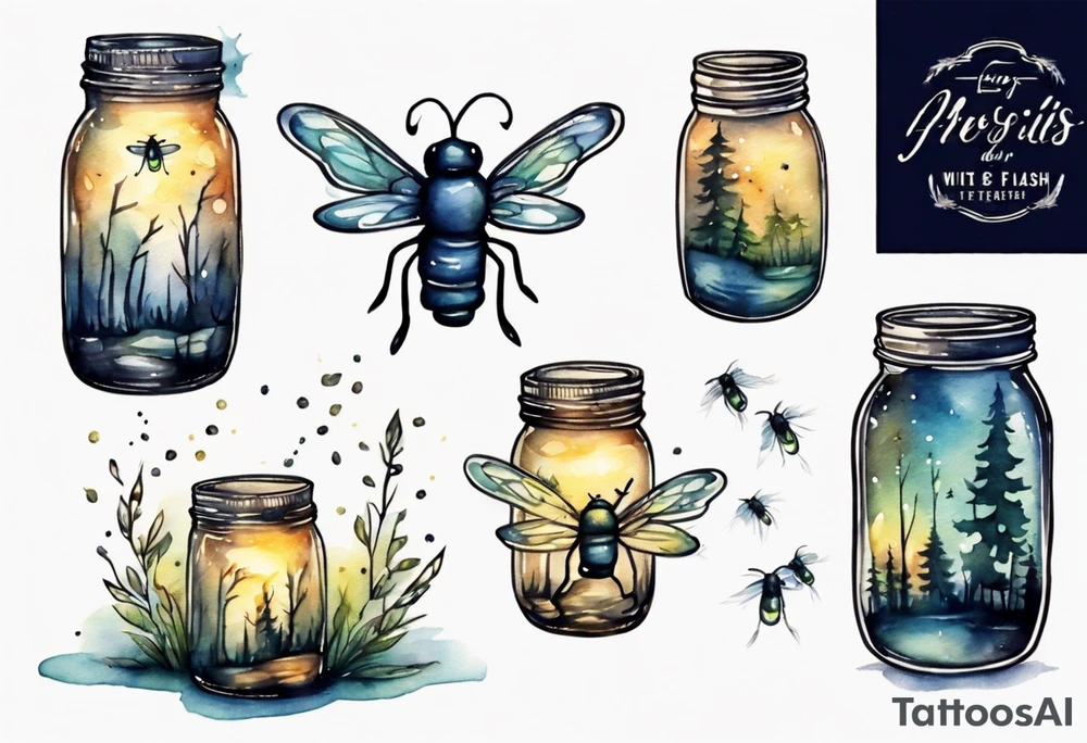 Fireflies coming out of a mason jar and wrapping up the calf tattoo idea