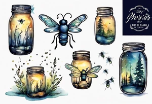 Fireflies coming out of a mason jar and wrapping up the calf tattoo idea