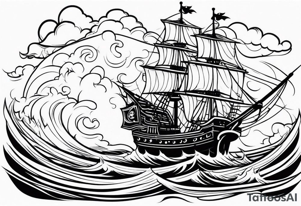 Pirate ship in a storm tattoo idea