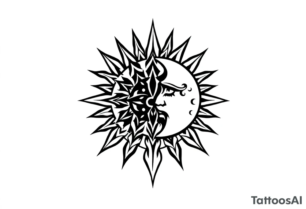 celestial sun and moon embrace with constellation patterns tattoo idea