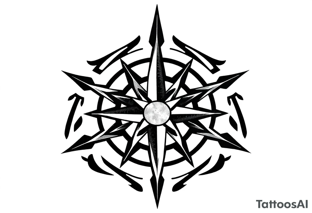 Simple Double layered compass rose tattoo idea