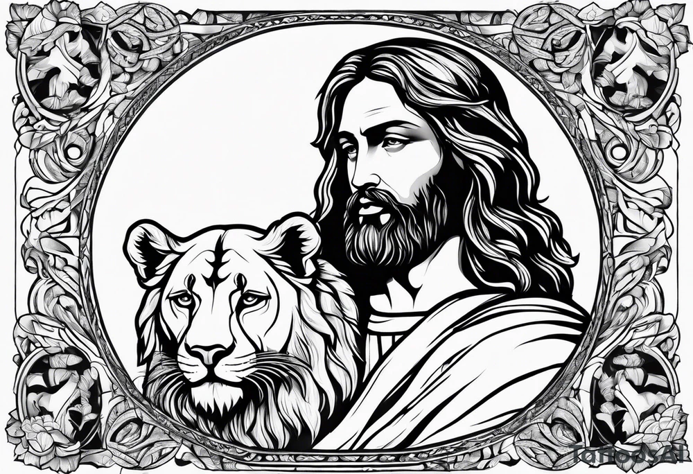 Jesus holding a lion cub tattoo idea