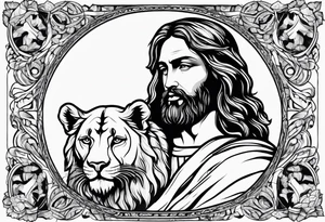 Jesus holding a lion cub tattoo idea