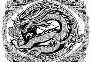 Boussole avec toute les directions avec dragon asiatique avec leur perle tattoo idea