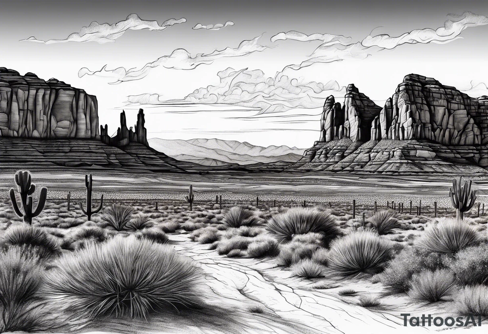 Sunset over red rock desert tattoo idea