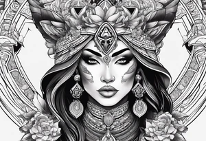 kali, alien goddess, valkrye, pirate, zen, pachamama, lotus, blank panther, eagle, skull, 5D, nueva gaya tattoo idea