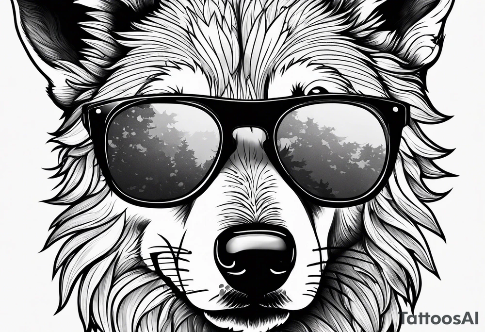 Chill wolf wearing sunglasses tattoo idea