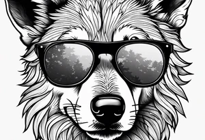 Chill wolf wearing sunglasses tattoo idea