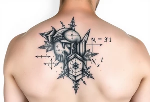 Math and nature on upper arm and shoulder, calculus with masculine features tattoo idea