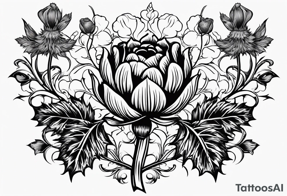 Scottish thistle, 4 leaf clover, Tudor rose tattoo idea