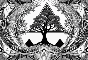 minimalistic Yggdrasil tree with 3 triangles tattoo idea