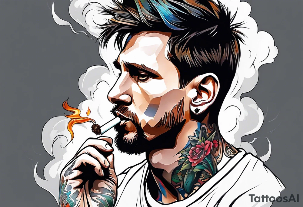 messi smoking a joint tattoo idea