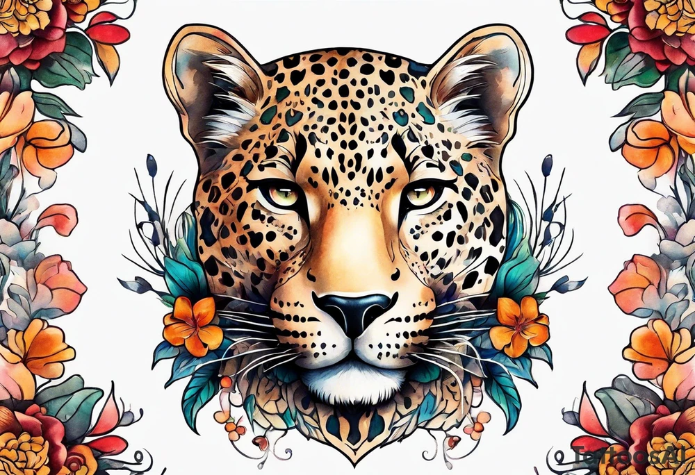 leopard body made out of vintage floral flowers tattoo idea