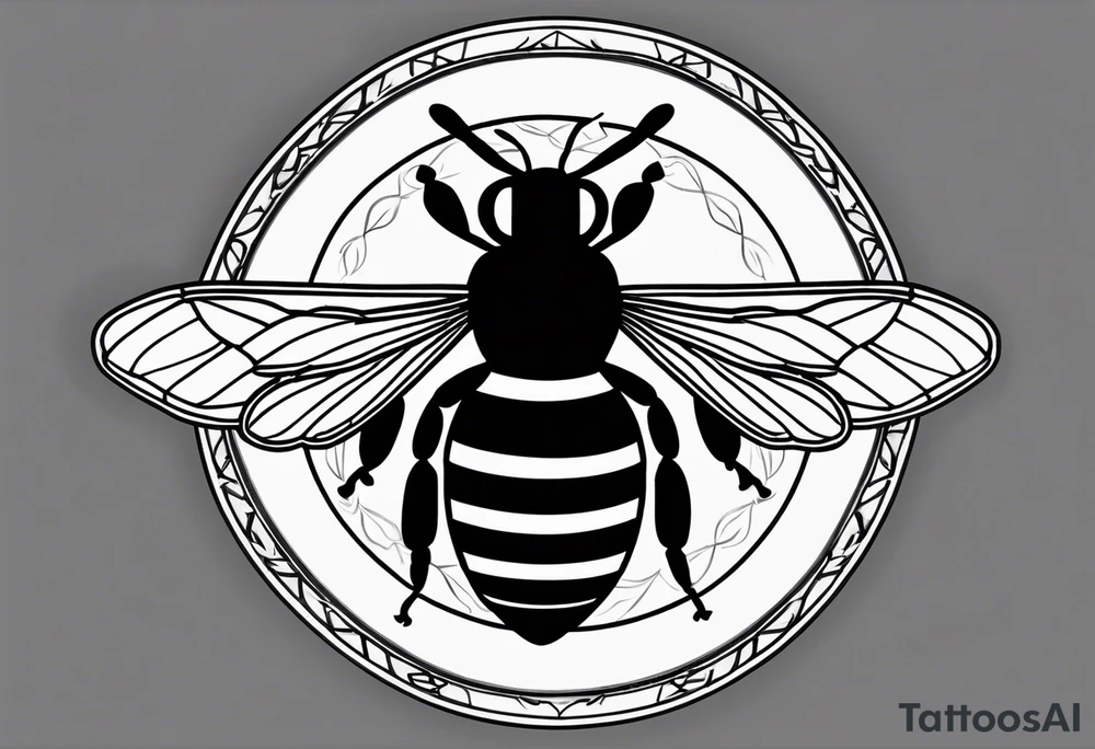 a bee inside of a emblem, like a family blazon
think like Louis XIV tattoo idea